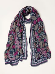 FatFace Navy Blue Leaf Floral Printed Lightweight Scarf - Image 1 of 2