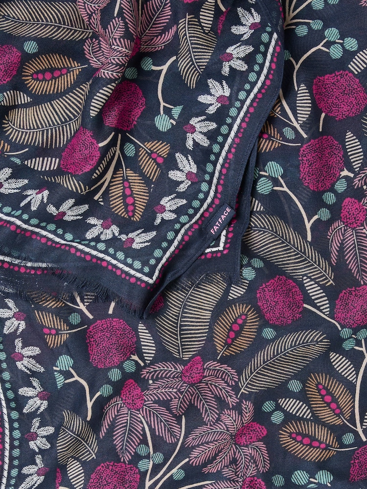 FatFace Navy Blue Leaf Floral Printed Lightweight Scarf - Image 2 of 2 FatFace Navy Blue Leaf Floral Printed Lightweight Scarf - Image 2 of 2