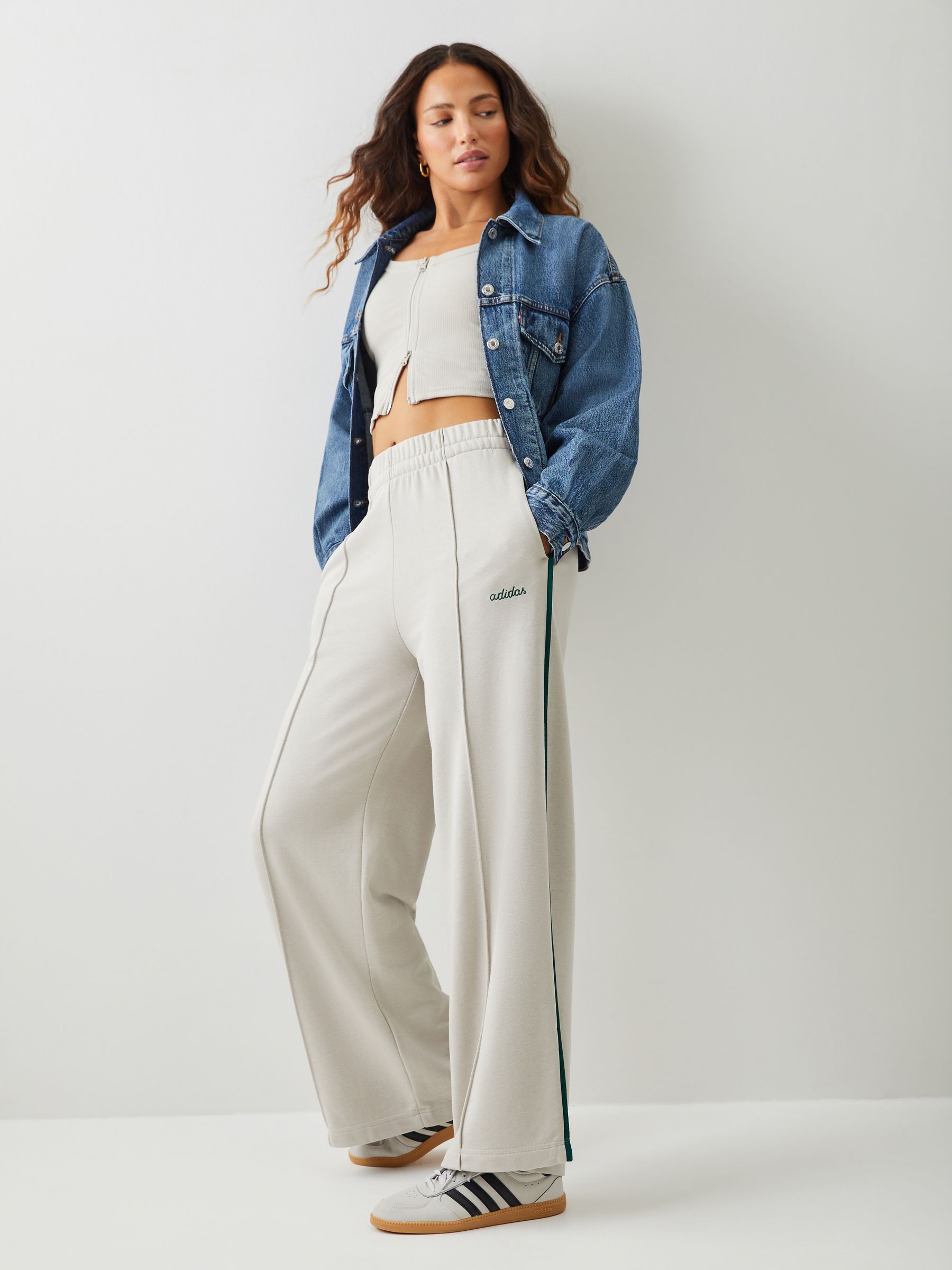Buy adidas Grey/Green Colourpop Wide Leg Trousers from the Next UK