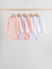 Pink 5 Pack Long Sleeve Baby Bodysuit - Image 1 of 13