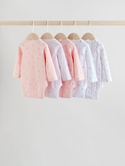 Pink 5 Pack Long Sleeve Baby Bodysuit - Image 8 of 13