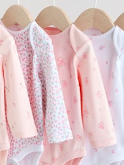 Pink 5 Pack Long Sleeve Baby Bodysuit - Image 9 of 13
