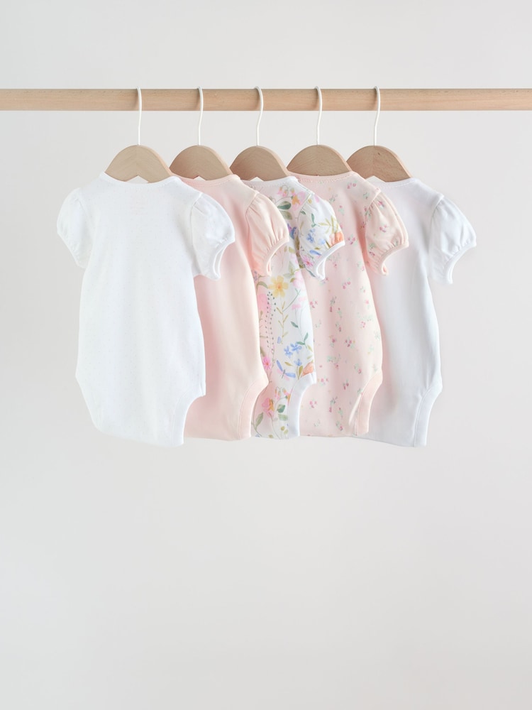 Pink Short Sleeve Baby Bodysuits 5 Pack - Image 2 of 11
