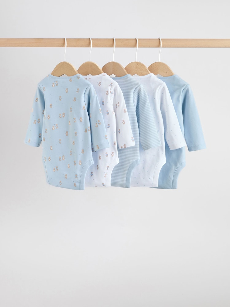 Blue 5 Pack Long Sleeved Baby Bear Bodysuit - Image 2 of 13 Blue 5 Pack Long Sleeved Baby Bear Bodysuit - Image 2 of 13