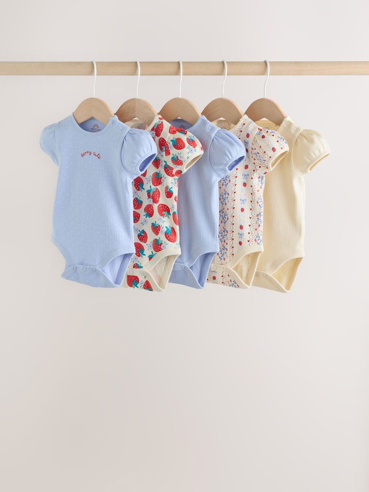 Blue Short Sleeve Baby Bodysuits 5 Pack - Image 1 of 13
