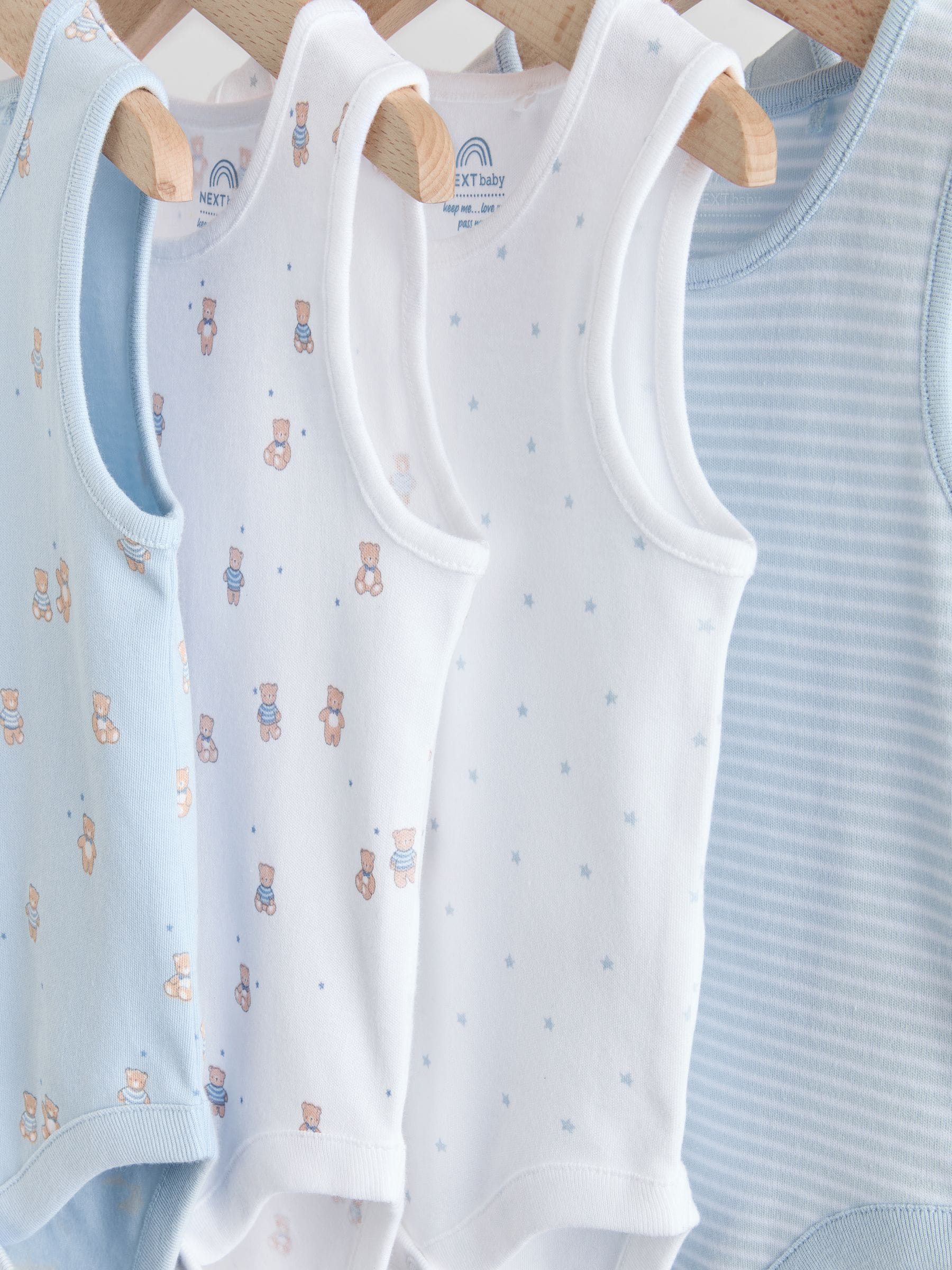 Buy Blue 5 Pack Baby Bear Vest Bodysuits from Next Bosnia and
