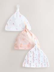 Rosa/blanco - Tie Top Baby Beanies 3 Pack (0-12mths) - Imagen 1 de 6