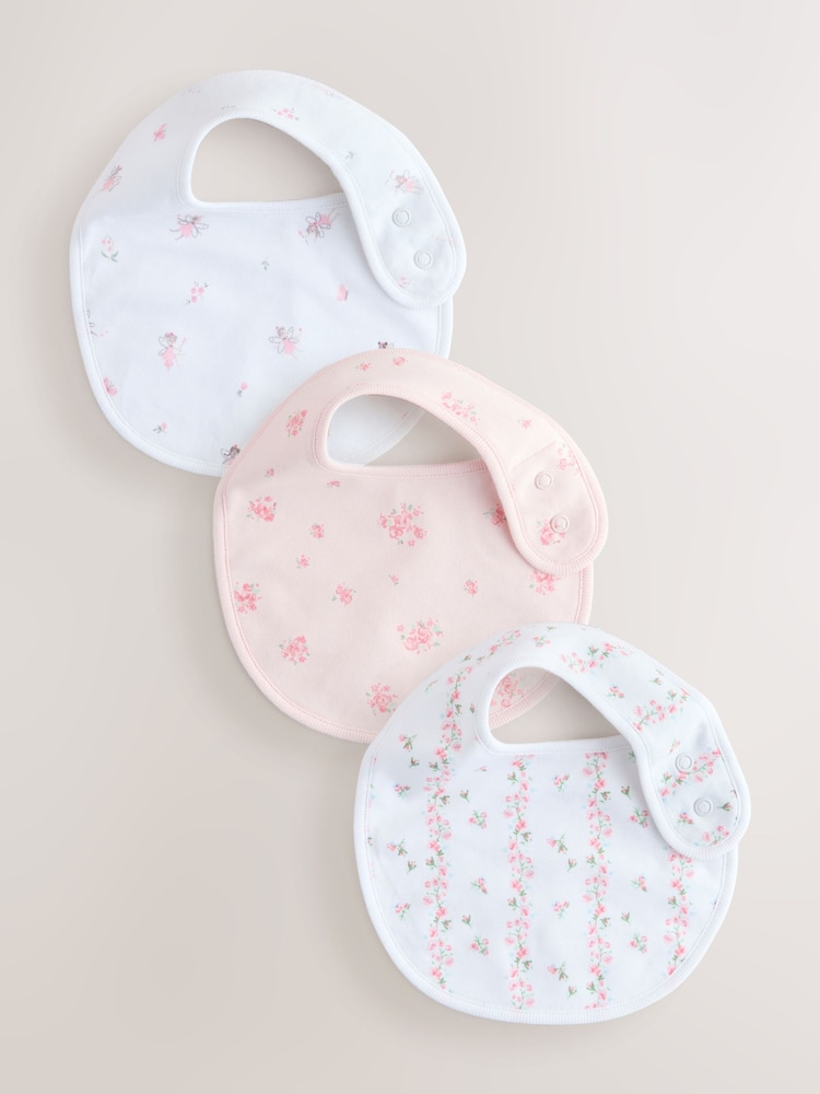 Pink/White Baby Bibs 3 Pack - Image 1 of 6 Pink/White Baby Bibs 3 Pack - Image 1 of 6