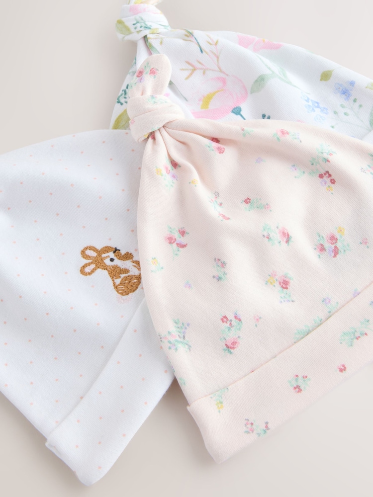Pink Tie Top Baby Beanie 3 Pack (0-12mths) - Image 6 of 6