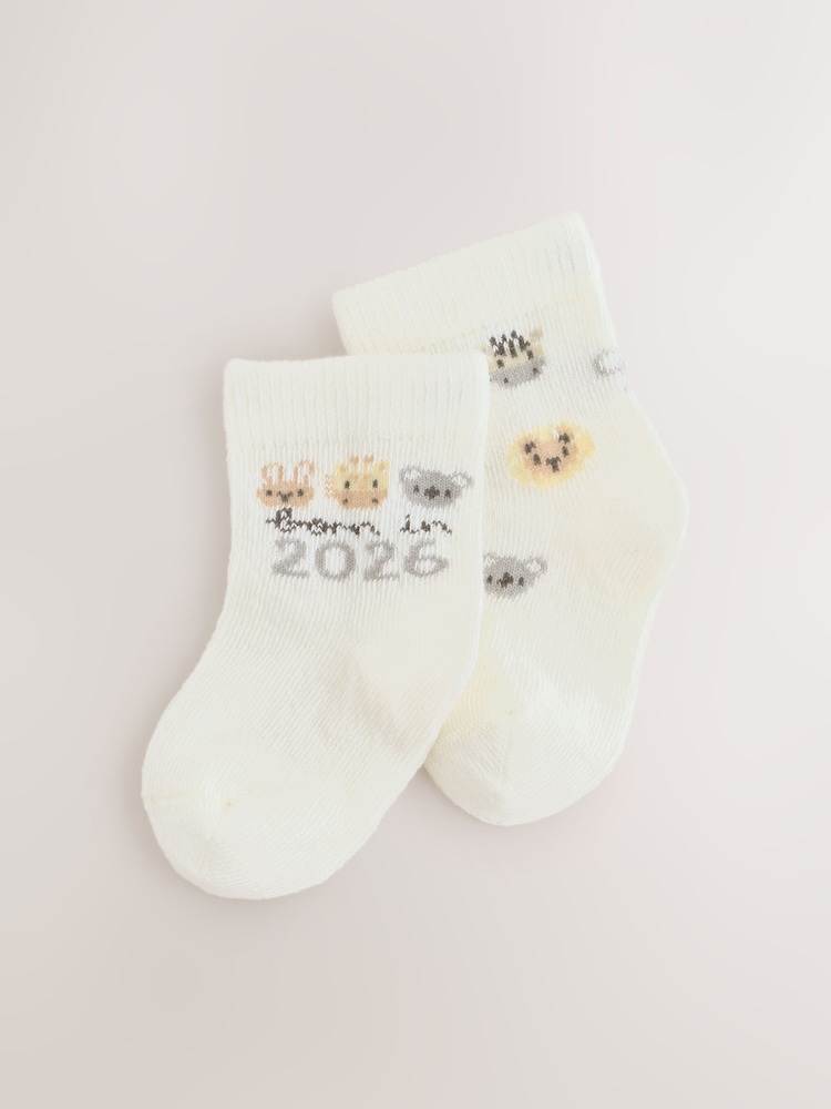 White Born In 2026 Baby Socks 1 Pack (0-12mths) - Image 1 of 3