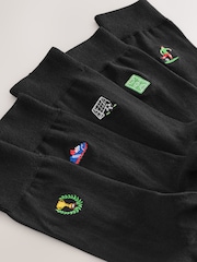 Black Football Fun Embroidered Socks 5 Pack - Image 3 of 9