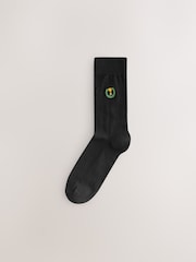 Black Football Fun Embroidered Socks 5 Pack - Image 4 of 9