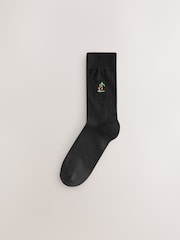 Black Football Fun Embroidered Socks 5 Pack - Image 7 of 9