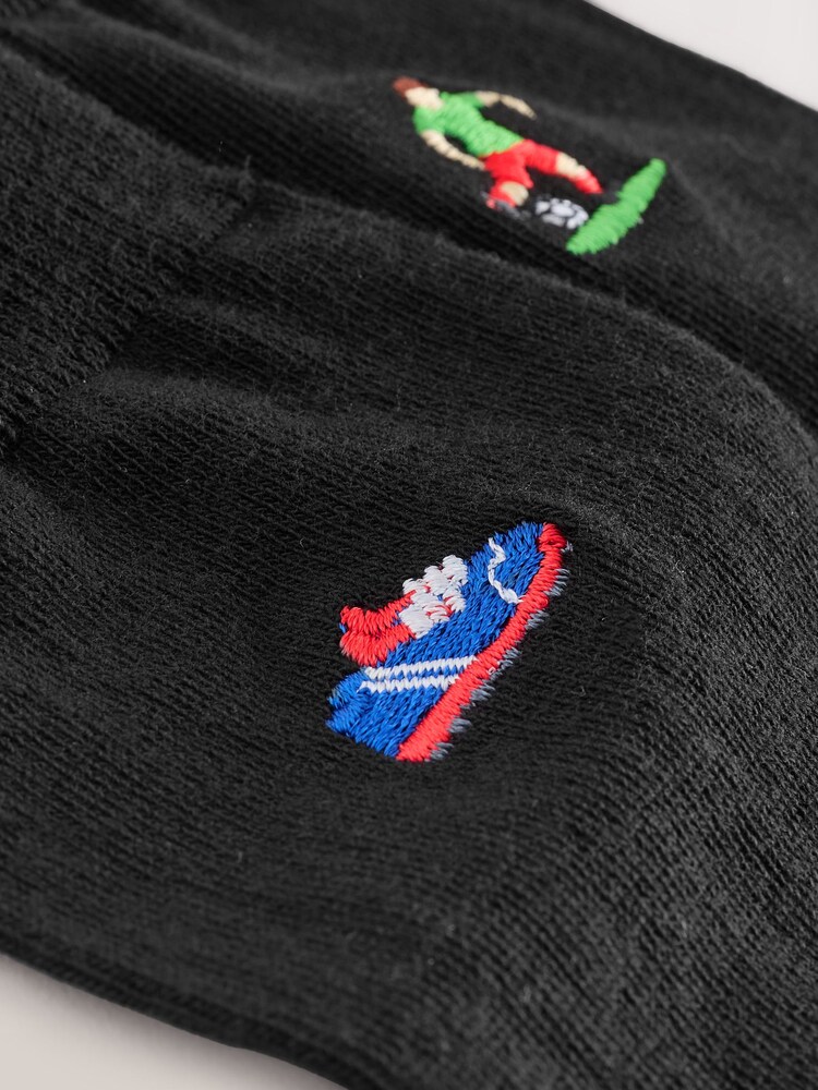 Black Football Fun Embroidered Socks 5 Pack - Image 9 of 9