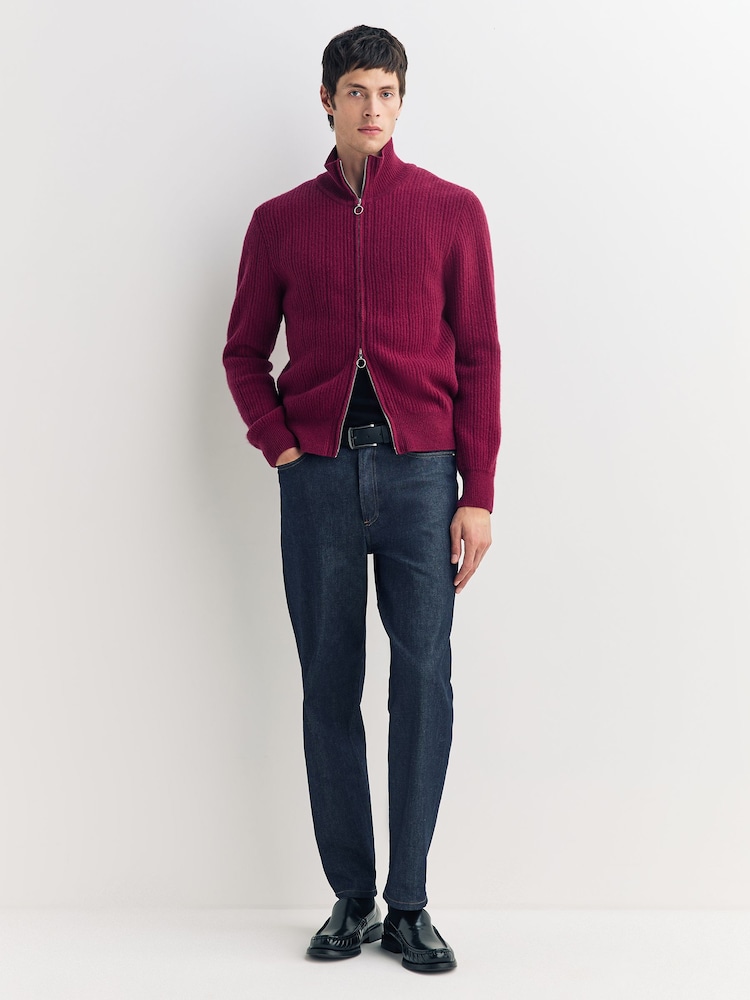 Oliver Spencer Red Kilbridge Zip Through Wool Cardigan - Image 1 of 6 Oliver Spencer Red Kilbridge Zip Through Wool Cardigan - Image 1 of 6