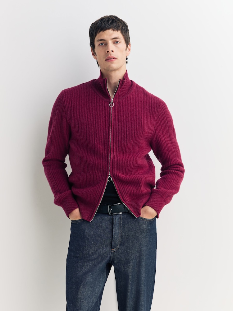 Oliver Spencer Red Kilbridge Zip Through Wool Cardigan - Image 2 of 6 Oliver Spencer Red Kilbridge Zip Through Wool Cardigan - Image 2 of 6