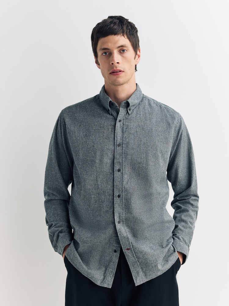 Oliver Spencer Grey Brook Button Down Brushed Cotton Shirt - Image 1 of 5 Oliver Spencer Grey Brook Button Down Brushed Cotton Shirt - Image 1 of 5