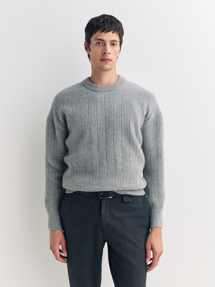 Oliver Spencer Grey Burley Ribbed Wool Jumper - Image 1 of 6 Oliver Spencer Grey Burley Ribbed Wool Jumper - Image 1 of 6