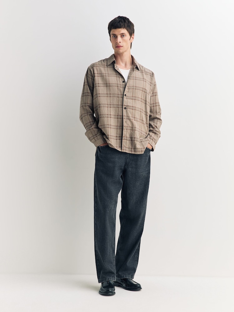 Oliver Spencer Brown Garrison Long Sleeve Check Seersucker Shirt - Image 2 of 5 Oliver Spencer Brown Garrison Long Sleeve Check Seersucker Shirt - Image 2 of 5