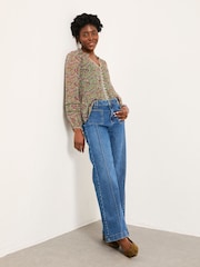 FatFace Blue Denim Patch Pocket Flare - Image 3 of 6