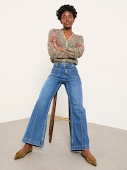 FatFace Blue Denim Patch Pocket Flare - Image 5 of 6