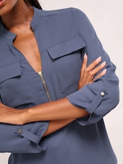 Lipsy Blue Zip Front Utility Pocket Blouse - Image 2 of 4