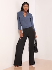 Lipsy Blue Zip Front Utility Pocket Blouse - Image 3 of 4