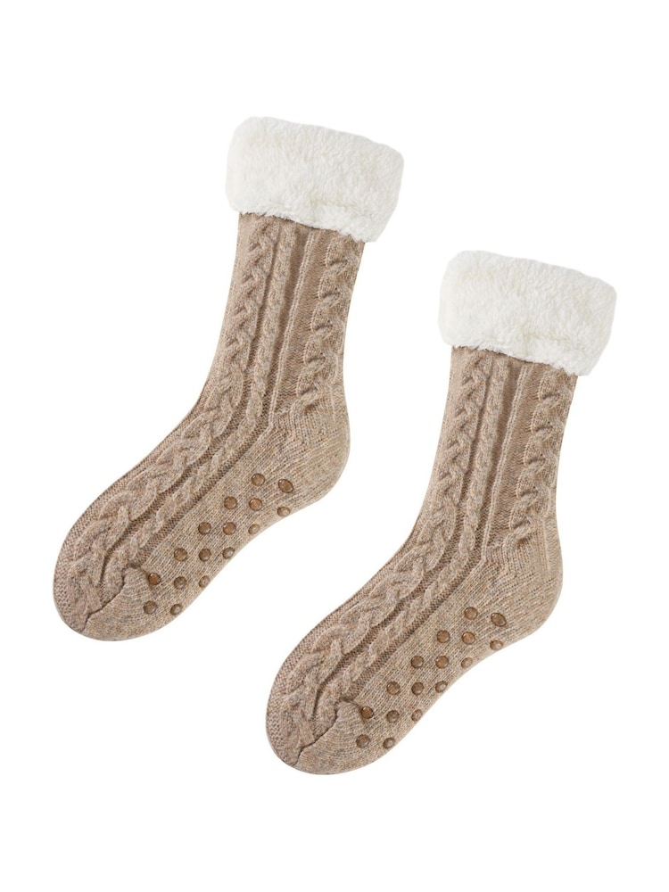Loungeable Brown Cable Knit Chenille Socks - Image 4 of 4 Loungeable Brown Cable Knit Chenille Socks - Image 4 of 4