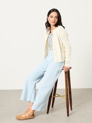 FatFace Light Blue Wide Leg Cropped Trousers - Image 4 of 6