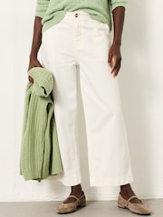FatFace White Wide Leg Cropped Trousers - Image 1 of 6