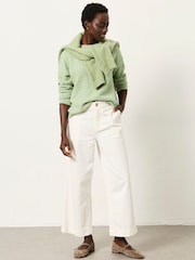 FatFace White Wide Leg Cropped Trousers - Image 4 of 6