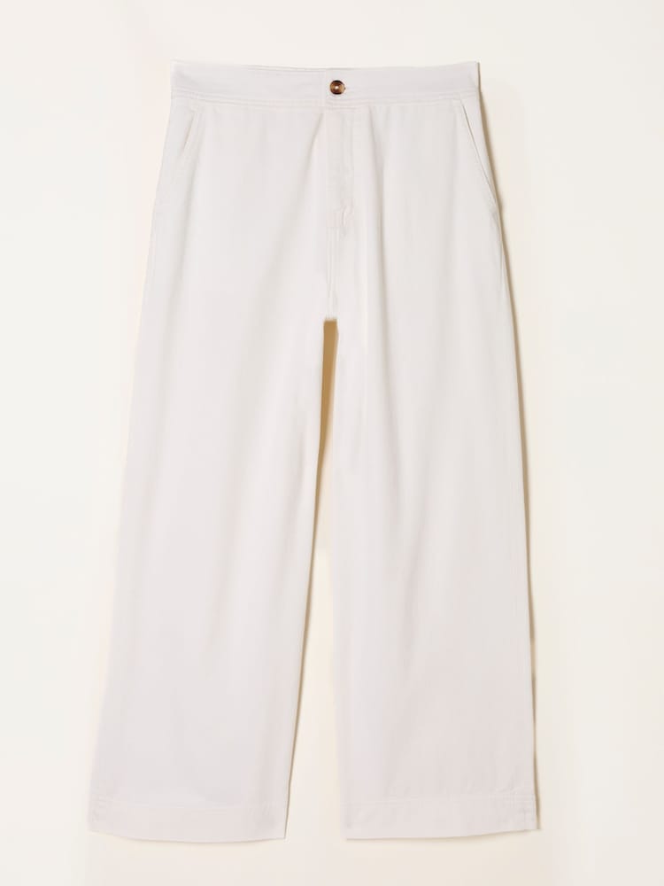 FatFace White Wide Leg Cropped Trousers - Image 6 of 6
