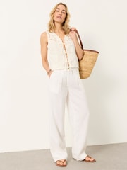 FatFace White Wide Leg Linen Trousers - Image 2 of 6