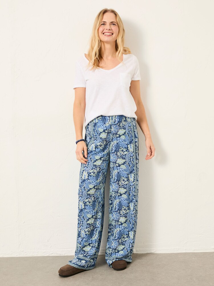 FatFace Ines Woodblock Bloom Wide Leg Trousers - Image 1 of 6