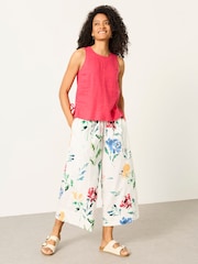 FatFace Aubrey Painted Floral Wide Leg Cropped Trousers - Image 3 of 7