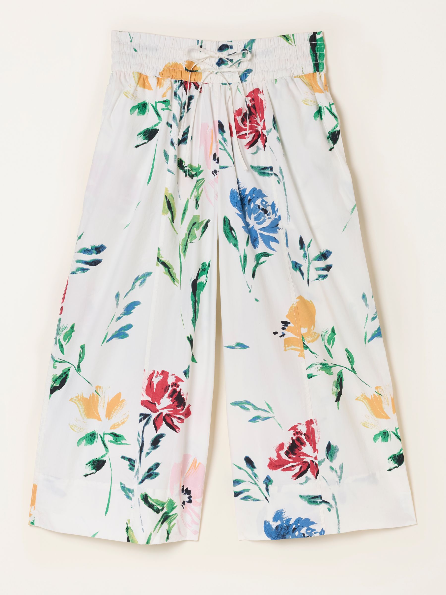 Buy FatFace Aubrey Painted Floral Wide Leg Cropped Trousers from