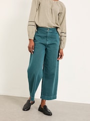 FatFace Teal Blue Wide Leg Cropped Trousers - Image 1 of 6