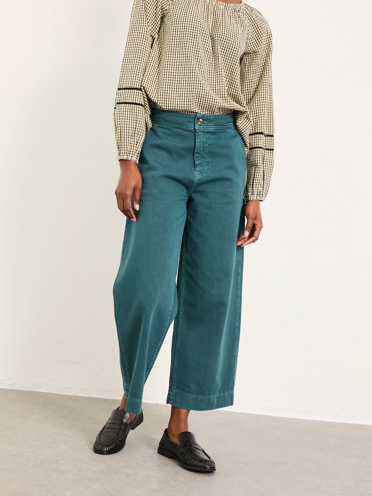 FatFace Teal Blue Wide Leg Cropped Trousers - Image 1 of 6