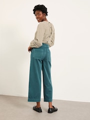 FatFace Teal Blue Wide Leg Cropped Trousers - Image 2 of 6