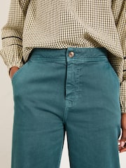 FatFace Teal Blue Wide Leg Cropped Trousers - Image 4 of 6