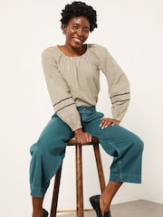 FatFace Teal Blue Wide Leg Cropped Trousers - Image 5 of 6