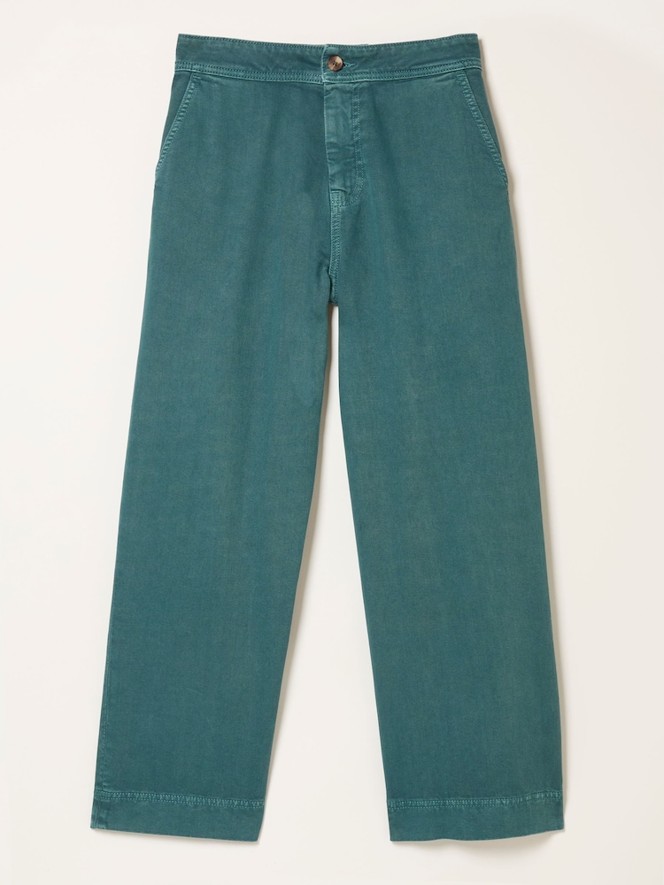 FatFace Teal Blue Wide Leg Cropped Trousers - Image 6 of 6