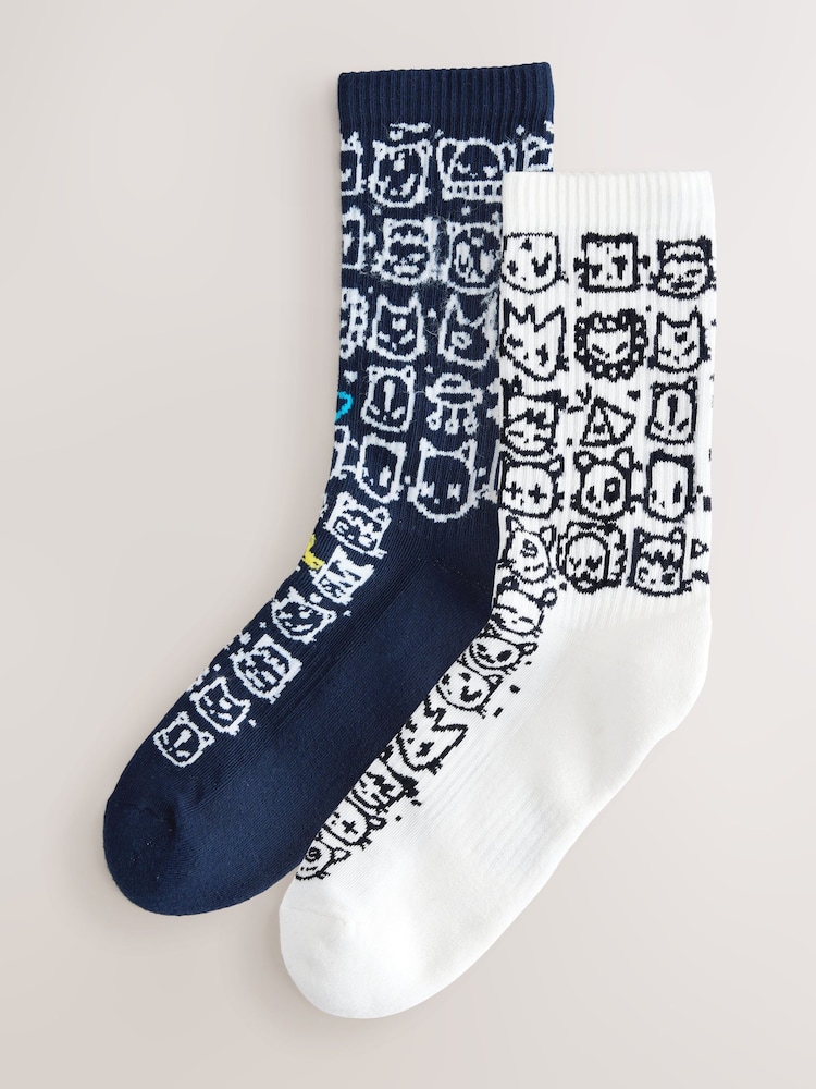 White/Purple Tot Cat Cushioned Sole Sports Socks 2 Pack - Image 1 of 5
