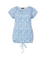 M&Co Blue Petite Ditsy Tie Hem Scoop Neck Top - Image 1 of 1