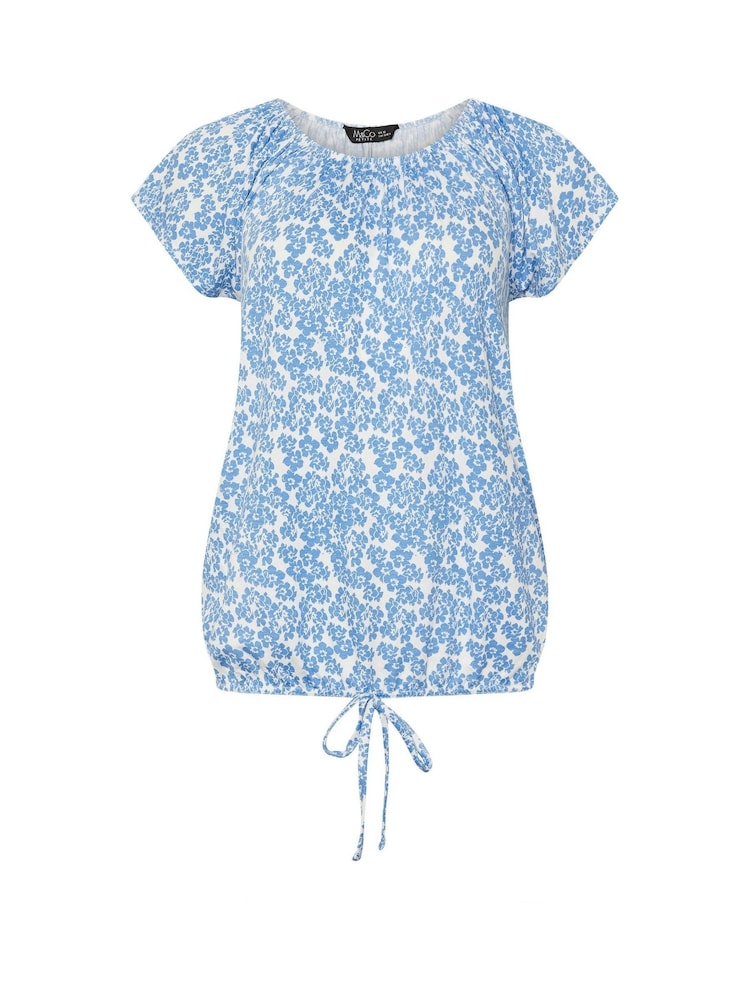 M&Co Blue Petite Ditsy Tie Hem Scoop Neck Top - Image 1 of 1 M&Co Blue Petite Ditsy Tie Hem Scoop Neck Top - Image 1 of 1