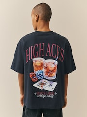 Black Gambler Boxy Graphic Print Heavy Weight T-Shirt - Image 1 of 8