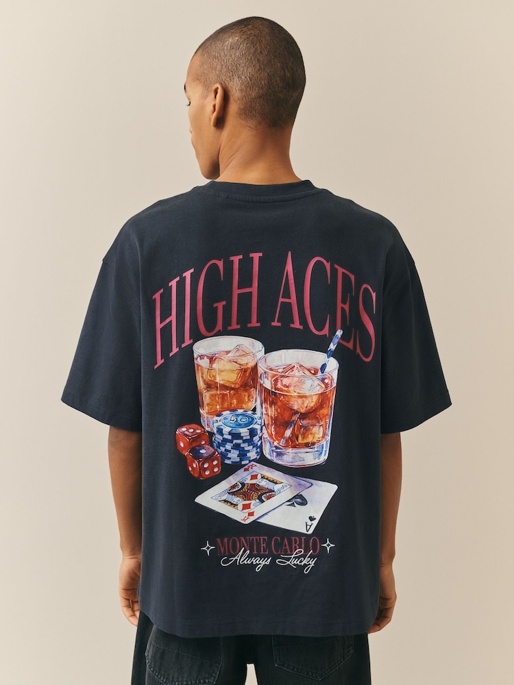 Black Gambler Boxy Graphic Print Heavy Weight T-Shirt - Image 1 of 8 Black Gambler Boxy Graphic Print Heavy Weight T-Shirt - Image 1 of 8