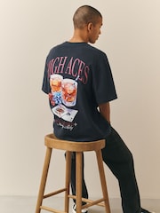Black Gambler Boxy Graphic Print Heavy Weight T-Shirt - Image 3 of 8