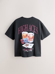 Black Gambler Boxy Graphic Print Heavy Weight T-Shirt - Image 5 of 8