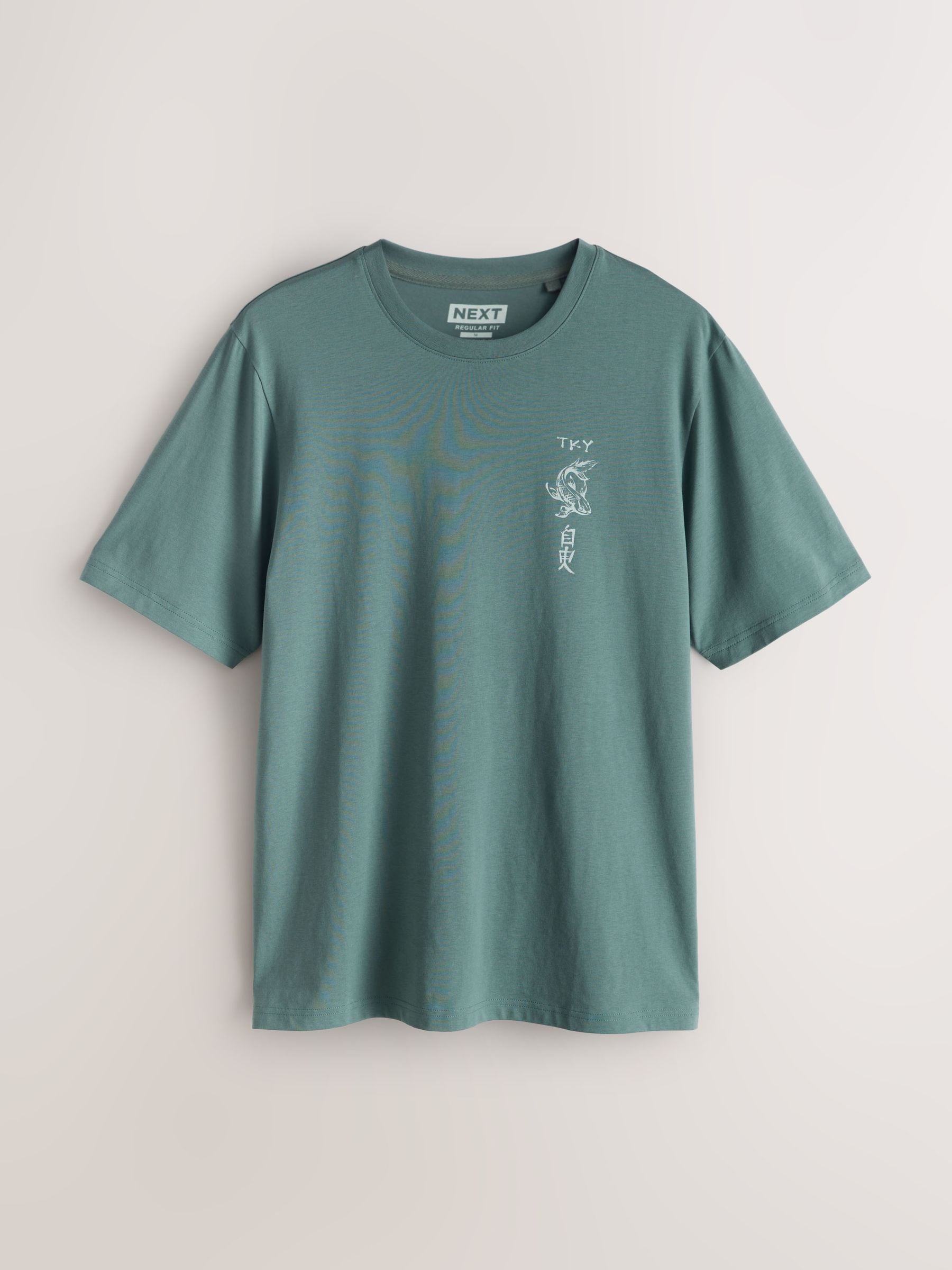 Buy Navy/Ecru White/Teal Regular Fit Graphic Print T-Shirts 3 Pack